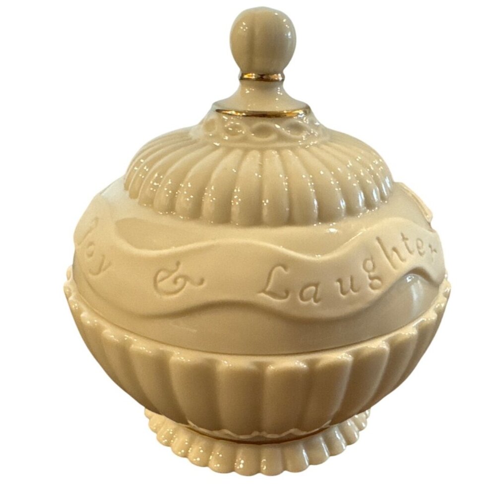 vintage Lenox Musical Sentiment Box Ceramic White & Gold Joy Laughter Handcrafte